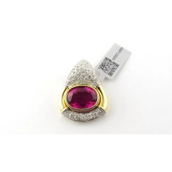 18K Yellow And White Gold Pink Tourmaline and Diamond Pendant Enhancer #3834 - Picture 5 of 9